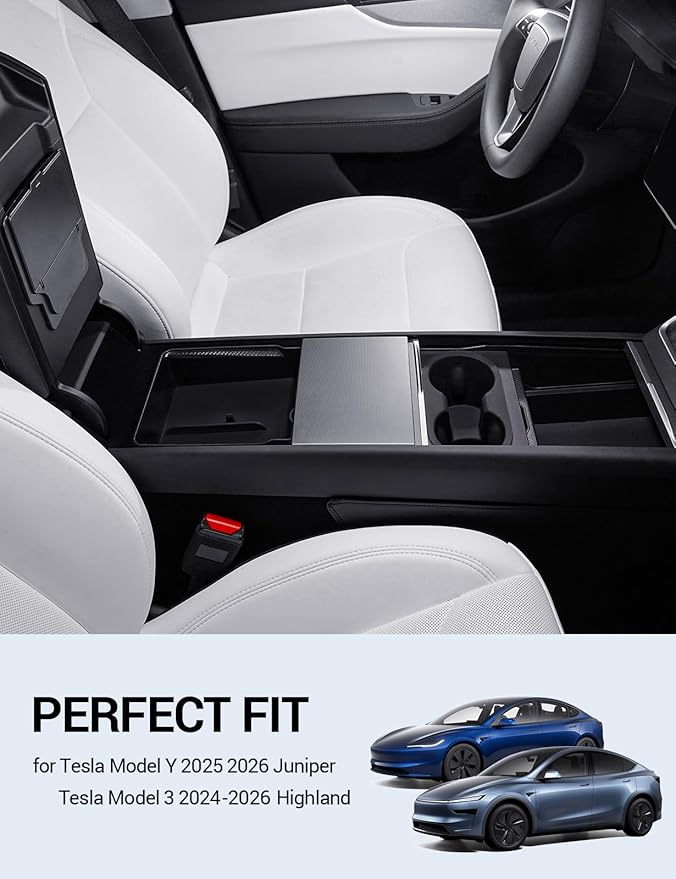 Motrobe 4PCS 2026 Center Console Organizer Tray for Tesla Model Y Juniper (Only Premium & Performance 2025/2026) Model 3 Highland (Standard, Premium & Performance 2024/25/26) Accessories