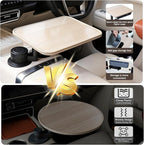 360° Rotating Wood Car Tray & Desk for Laptop - Steering Wheel Cup Holder Table, Car Accessories for Women & Men, Compatible with Tesla Model Y/3/S, Ford F150/Explorer/Maverick & Most Vehicles