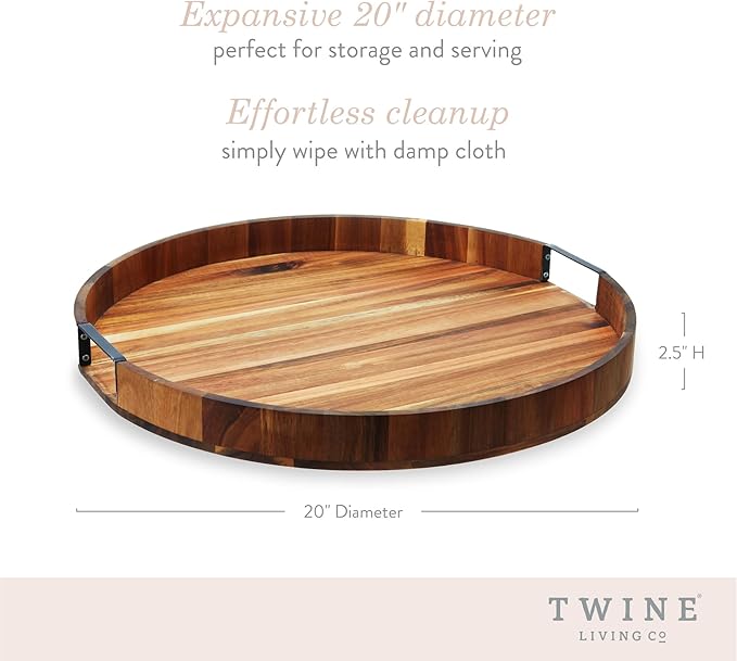 Twine Lazy Susan 20 inch Wooden Serving Board, Countertop Lazy Susan for Kitchen Decor, Turntables for Kitchen Countertop Dec