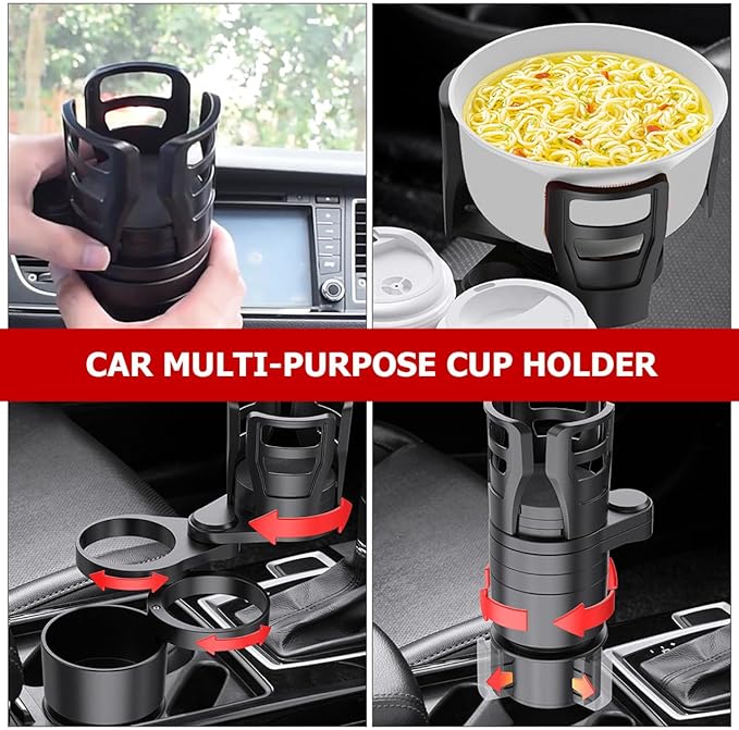 Cabilock Dual Car Cup Holder Expander, Adjustable Multifunctional Vehicle Water Bottle Holder with 360° Rotating Base, Large 