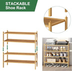 kiplant 4-Tier Shoe Rack for Entryway, Bamboo Wood Shoe Rack 4-Tier, Stackable Shoe Organizer for Closet, Free Standing Shoe 