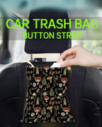 Hanging Car Trash Can Bag - Boho Brown Mushroom Design, Back Seat Organizer for Travel, Camping, Vehicle Accessories