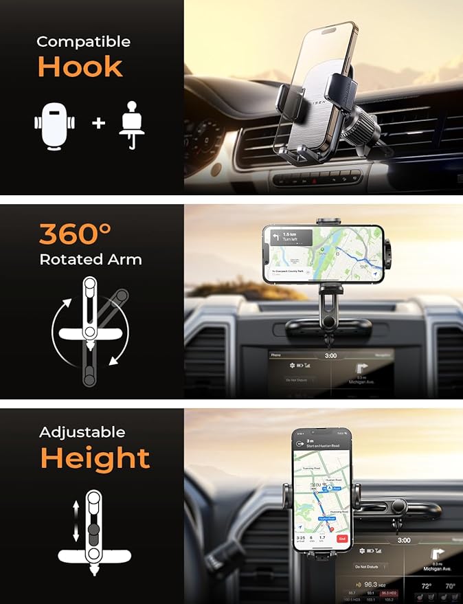 LISEN CD Slot Phone Mount for Car, Adjustable CD Phone Holder for Car Phone Mount for iPhone Ultra Sturdy Vent Cell Phone Holder Mount for iPhone 16 Pro Max Plus Accessories (Silver) Kits