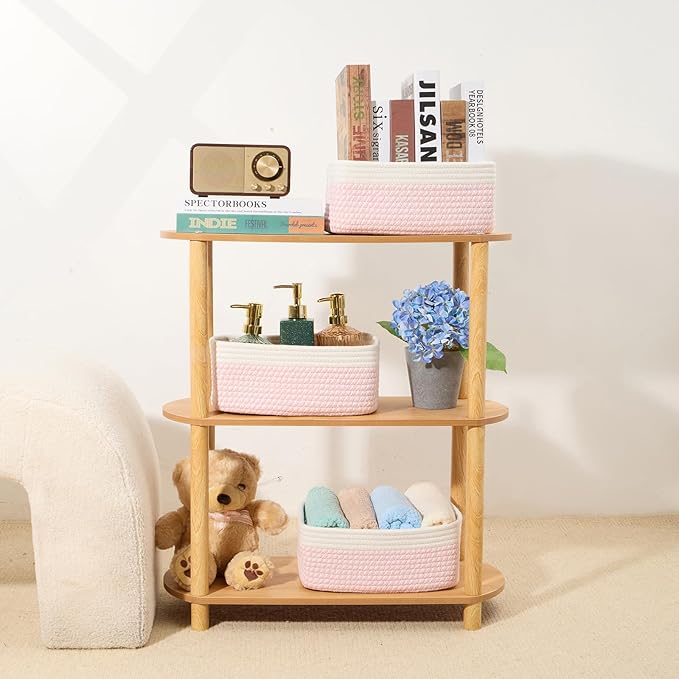 MiniArk Small Storage Baskets for Organizing | Closet Organizer Bins | Shelf Toy Basket | Woven Rope Baskets | Cube Decorativ