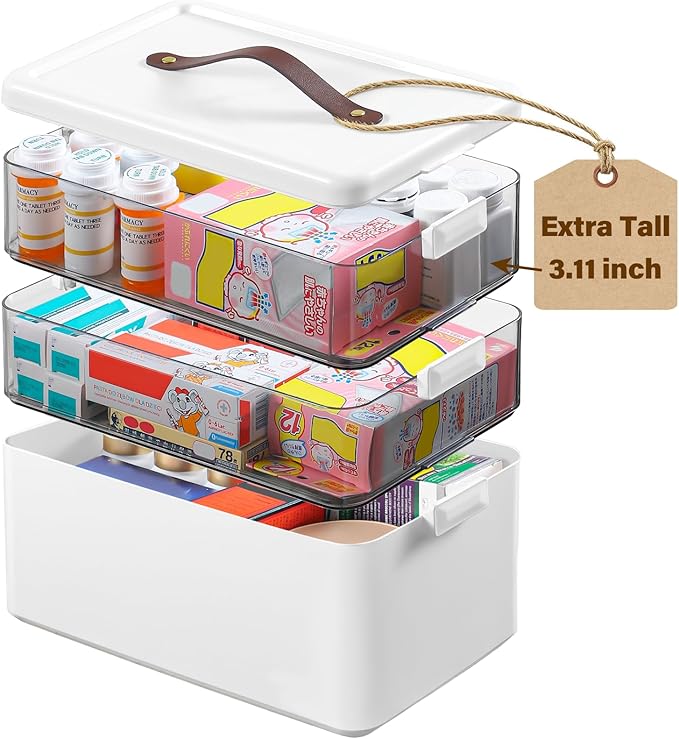 Homaigie Extra Tall 3-Tier Medicine Cabinet Organizer for Upright Medicine Bottles Organizer, Portable Medicine Storage Box w