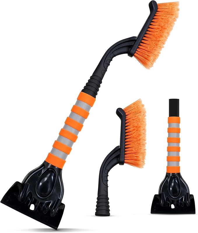 RevLux 27” Snow Brush and Ice Scraper for Car Windshield – Heavy Duty Snow Remover for Cars, SUVs & Trucks | Soft Non-Scratch Bristles | Detachable ABS Ice Scraper | Winter Windshield Cleaning Tool