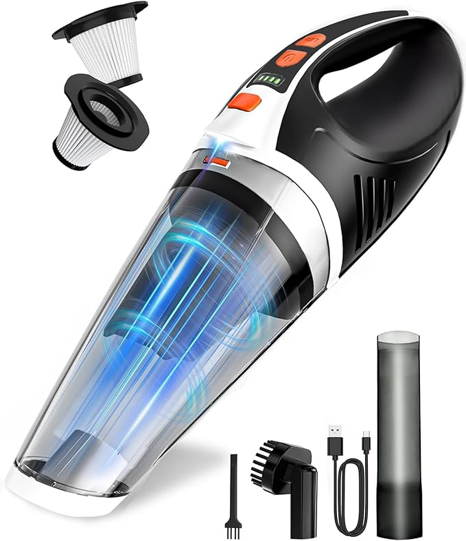 BRL Handheld Vacuum Cordless, Car Vacuum Cleaner with Powerful Suction, 2 Modes Mini Hand Vacuum, Dry & Wet, LED Light, Porta