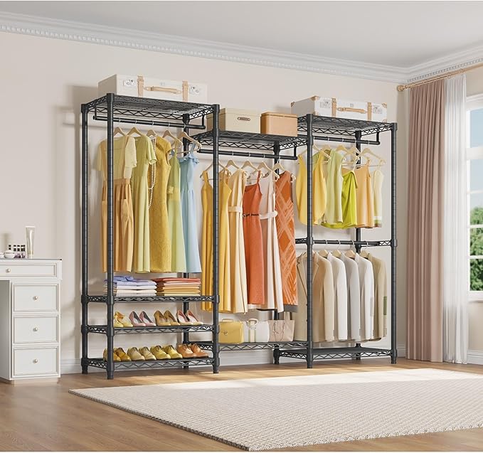 VIPEK V5 Portable Closet Wardrobe Heavy Duty Clothes Rack, Freestanding Clothing Rack with 4 Hang Rods & 8 Shelves, Adjustabl