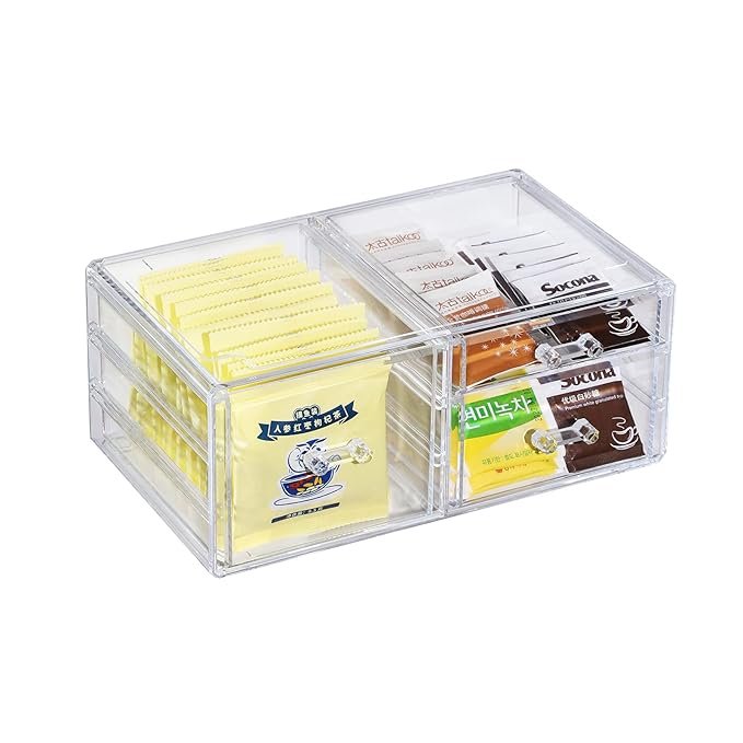 Cq acrylic 1 Pack Clear Stackable Storage Drawers for Vanity,Stackable 3 Drawers Desktop Organizer With Drawers,Cute Desk Sto
