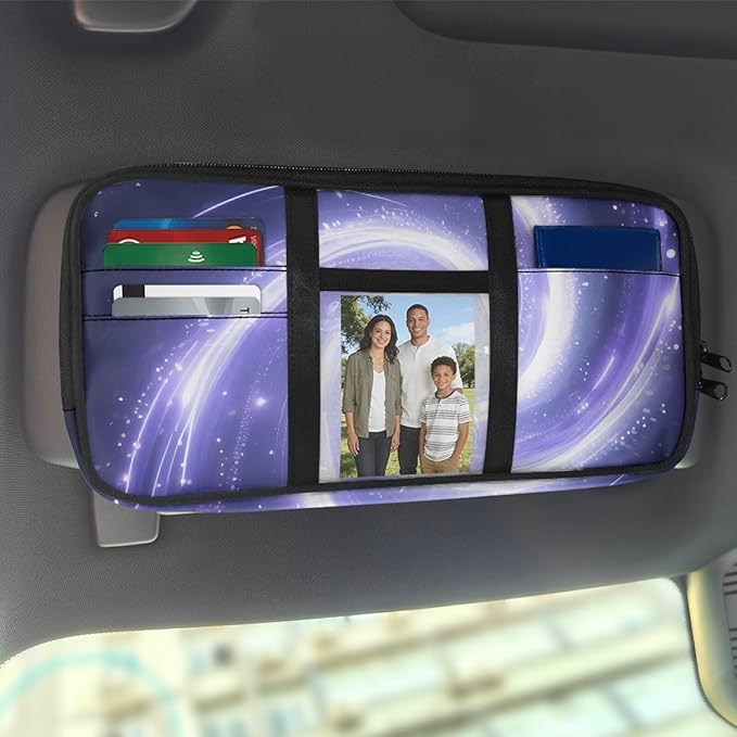 Purple Galaxy Car Sun Visor Organizer,Truck Visor Organizer Elastic Bands Organizes Essentials for Cards, Pens and Document