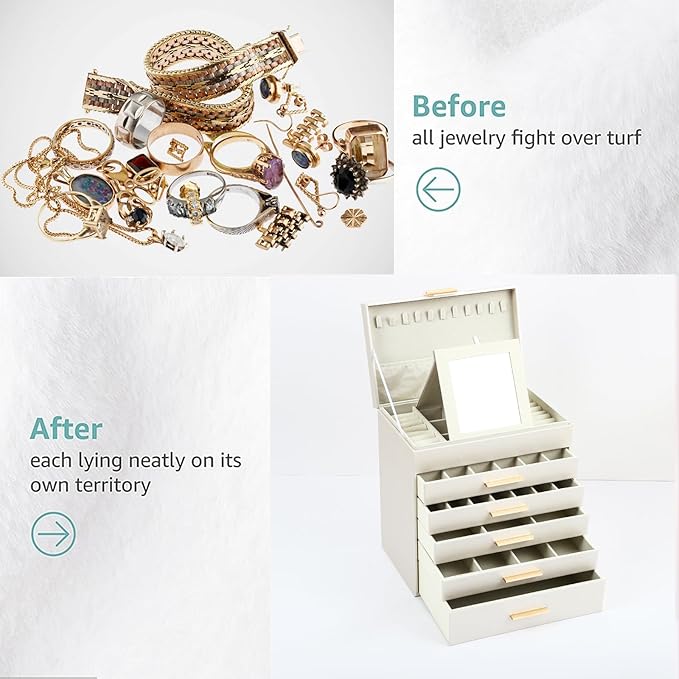 BOOVO Jewelry Boxes for Women, White and Black 6 Layer Large Jewelry Box for Necklace, Bracelet, Earrings, Rings Storage, Jew