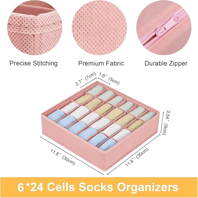 Joyoldelf Sock Organizer Drawer Organizer - Underwear Organizer, 24 Cell Collapsible Closet Organizers and Storage Sock Holde