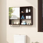 Medicine Cabinet, Wooden Bathroom Wall Cabinet with 2 Doors, Adjustable Shelves & Towel Bar, Over Toilet Storage Cabinet Wall