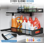 2 Pack 17IN Depth Under Sink Storage Organizer, Large 2-Tier Elegant Mesh Pull Out Shelf for Kitchen and Bathroom Cabinet Org