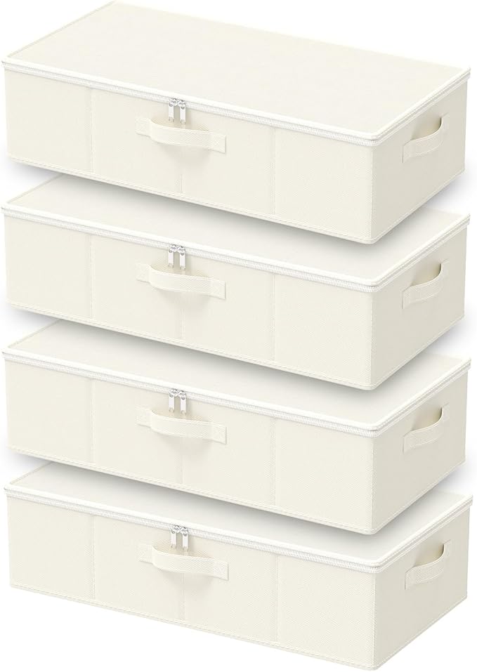 Under Bed Storage Bins, Closet Containers Organizers, Foldable Basket with Zippered, for Blankets, Clothes, Comforters, 4 Pac