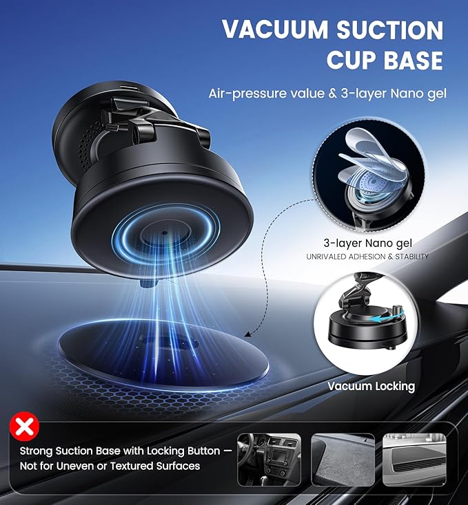 for MagSafe Car Mount Charger 15W Fast Wireless Charging Magnetic Car Phone Holder, 82+LBS Strongest Suction, 3200gf Strongest Magnetic,360°Rotatable Stand for iPhone 17-12 Pro Max Plus Air