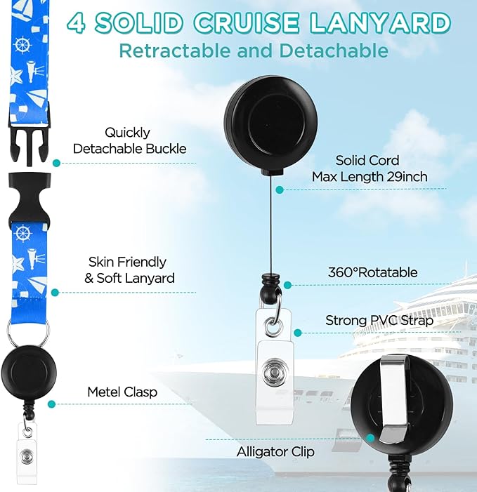 Cruise Ship Essentials Kit Include Cruise Luggage Tags Holder, Cruise Lanyards, Cruise Power Strip, Towel Bands and Clips, Wa