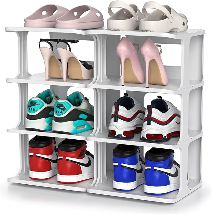 ZOINLIY Stackable Shoe Organizer for Closet, Small Shoe Rack for Entryway, Bedroom, Dorm Rooms, Free Standing Shoe Shelf, Pla