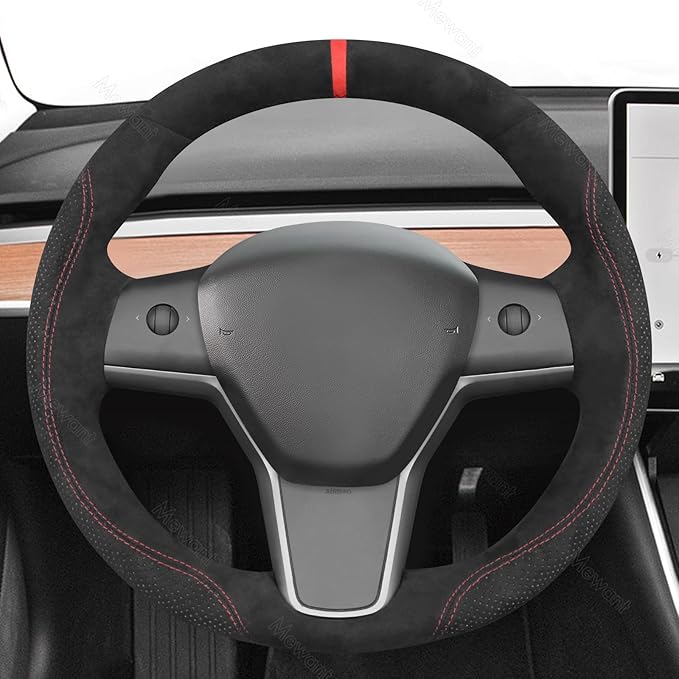 MEWANT DIY Stitching Steering Wheel Cover Wrap for Tesla Model 3 Highland 2023-2025/Model Y 2025 Highland for Tesla Model 3/Model Y Accessories(3D Style)
