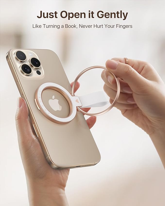 andobil [2026 Unrivaled Stability] Magnetic Phone Grip Holder for MagSafe Ring Stand Holder Kickstand Compatible with MagSafe Accessories for iPhone 17 Air 16 Pro Max Plus 15/14/13/12&Android,Rosegold