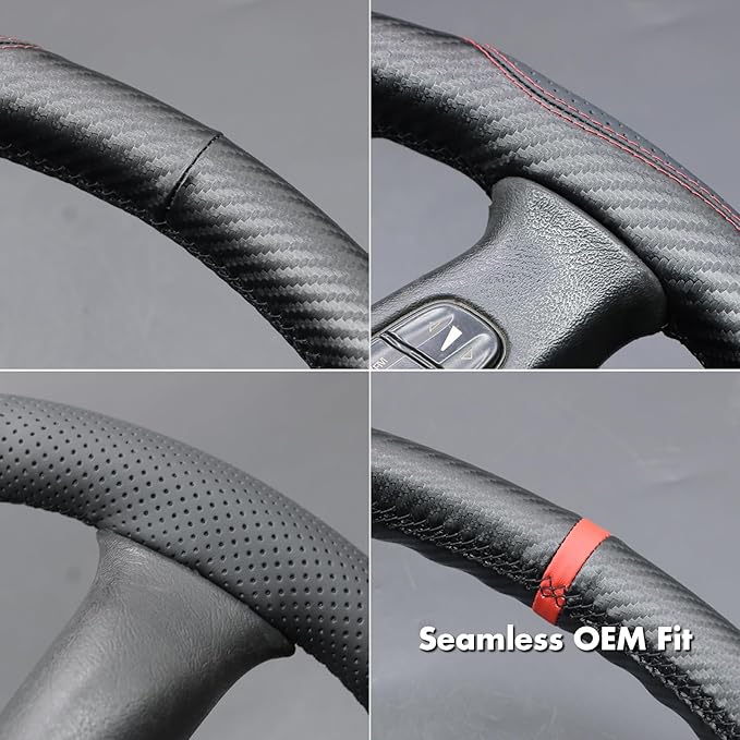 MEWANT Hand Stitch Steering Wheel Cover for 2003-2006 Chevy Silverado 1500 2500 3500 2007 Silverado Classic 2002-2009 Trailblazer Matte PU Carbon Fiber Microfiber Leather Steering Wheel Wrap