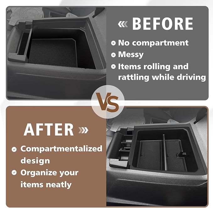 Muslogy Center Console Organizer Compatible with 2023-2025 2026 Chevy Colorado/GMC Canyon Accessories, Interior Storage Box Coin Container Armrest Secondary Tray Fit with OEM Tray (Black)