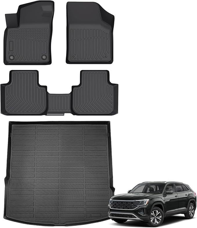 Floor Mats for Volkswagen VW Atlas Cross Sport 2020-2025 (5 Passenger), TPE Waterproof Non-Slip All Weather Protection Custom (Floor Mats & Cargo Liner)
