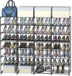 Large Shoe Rack Organizer, 4-Row 8-Tier Tall Shoe Storage Shelf for Closet, Entryway, Garage, Metal Free Standing Shoe Holder