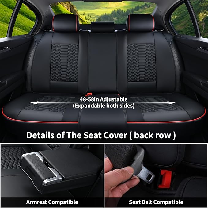 Coverado Seat Covers Full Set, Waterproof Nappa Leather Seat Covers for Cars, 5 Seats Universal Car Seat Protectors, Black Ca