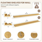 Fun Memories Picture Ledge Shelf, Floating Shelves Set of 4, 48 Inch Picture Shelves for Wall with Ledge, Large Nursery Book 