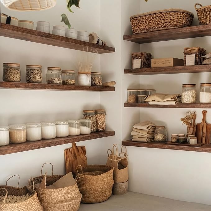 Sliner 8 Pcs 16'' Floating Shelves for Wall with Invisible Brackets, Rustic Wood Deep Wall Mounted Shelves for Home Decor, St