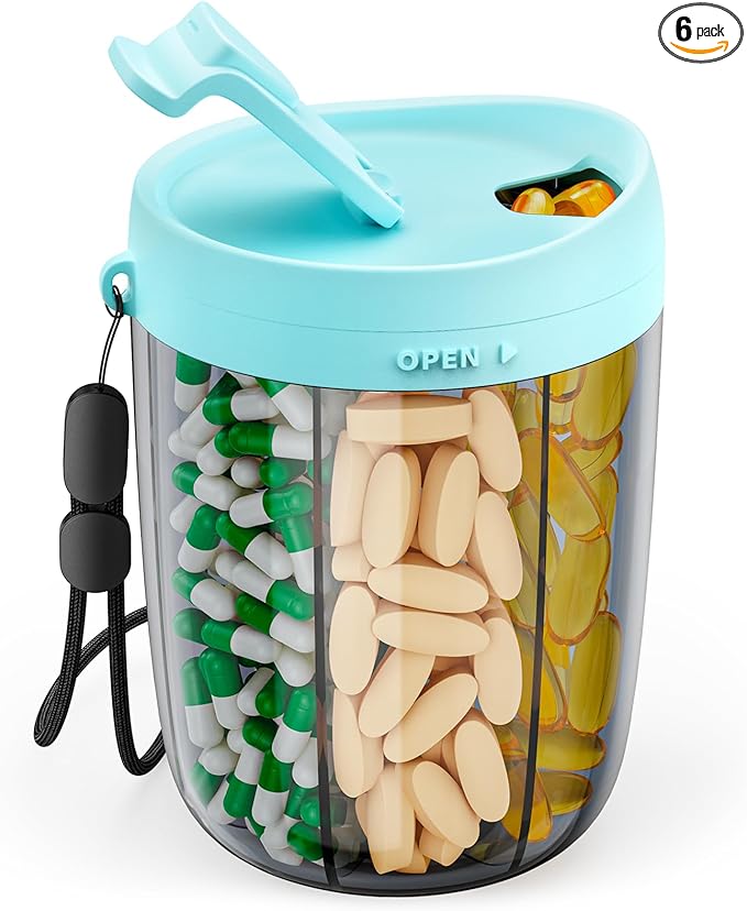 PULIV Large Supplement Organizer Bottle, Holds Plenty of 6 Various Vitamins in 1 Pill Dispenser with Anti-Mixing & Wide Openi