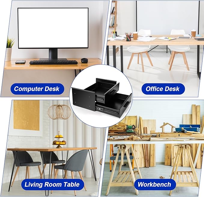 Menkxi 16 inch Under Desk Drawer Storage Pull out Storage Organizer Mounted Metal Sliding Hidden Under Counter Drawer Vertica