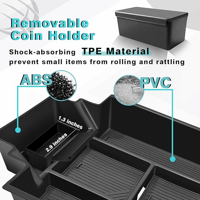 BestEvMod Center Console Organizer Tray Compatible with Chevrolet Silverado EV WT RST LT/Sierra EV 2026 2025 2024 Pickup Armrest Storage Box (Top)
