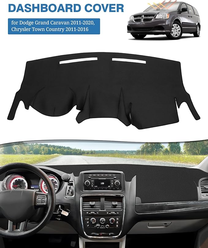 FIILINES Dash Cover for Dodge Grand Caravan 2011-2020, Chrysler Town Country 2011-2016 Dashboard Mat Cover Accessories Dash M