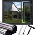 SUNBABY Window Tint for Home: UV & Heat Blocking One Way Privacy Film, Daytime See Out Not in Reflective Mirror Film, No Adhesive Static Cling for Glass Doors, Includes 3 Tools, Black, 29.5"x78.7"