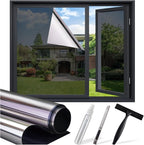 SUNBABY Window Tint for Home, One Way Privacy Film Heat & UV Blocking, Static Cling No Glue Renter Friendly Cover for Home Bedroom, Office & Sliding Glass Door, 35.4 x 157.5 Inch with 3 Tools, Black