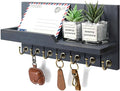 Pine Wood Key Holder Wall Mount for Home Decor - Stylish Key Holder for Wall with Shelf and 7 Key Hooks for Mail Organizer - 
