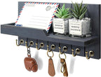 Pine Wood Key Holder Wall Mount for Home Decor - Stylish Key Holder for Wall with Shelf and 7 Key Hooks for Mail Organizer - 