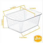 YBM HOME Plastic Perforated Storage Basket Bin Office Drawer, Shelf Desktop Countertop Tray Organizer 32-1184 (3, Blue)