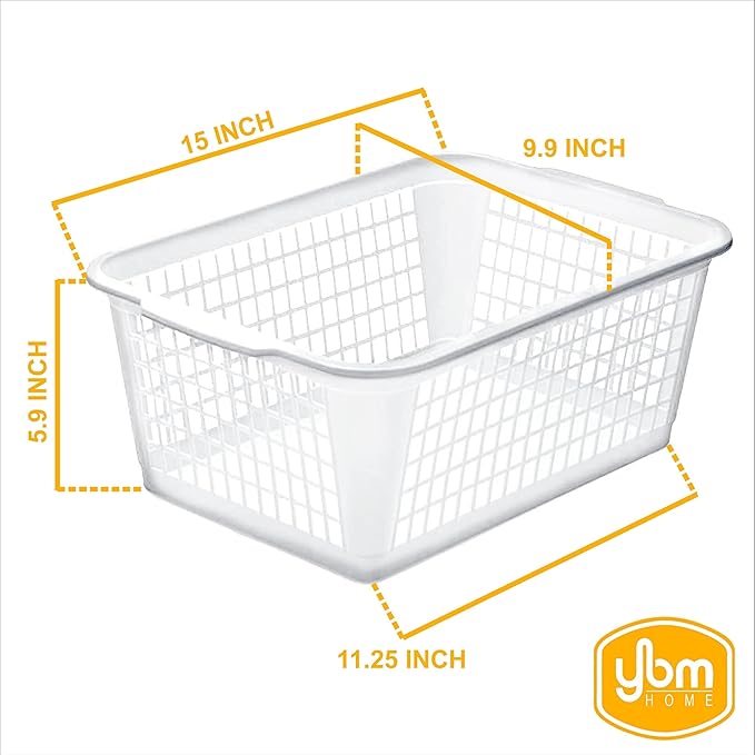 YBM HOME Plastic Perforated Storage Basket Bin Office Drawer, Shelf Desktop Countertop Tray Organizer 32-1184 (6, Blue)