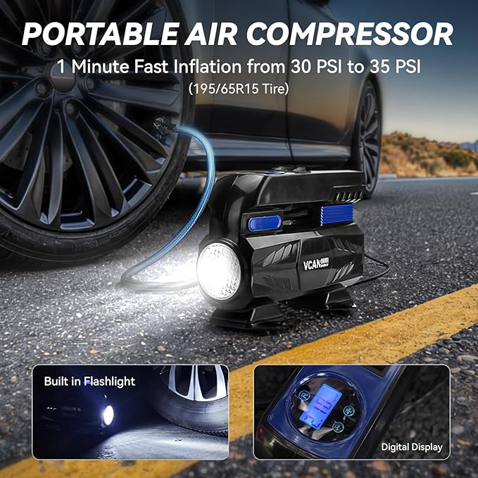 Car Emergency Safety Kit Bag with Digital Air Compressor,Jumper Cables,First Aid Kit, Winter Vehicle Roadside Safety Kit with