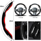 Car Steering Wheel Cover Set Bright Carbon Fiber Wrap Non-Slip 3pcs Steering Wheel Accessories 14.5-15 inch Universal (Black)