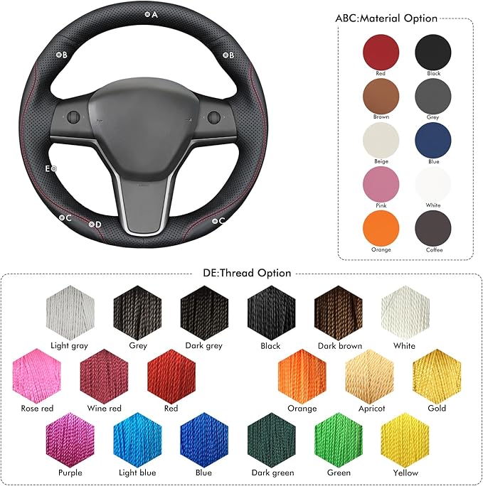 MEWANT Hand Stitched Steering Wheel Cover for Tesla Model 3 2017-2023 / Model Y 2020-2023 for Tesla Model 3/Y Accessories