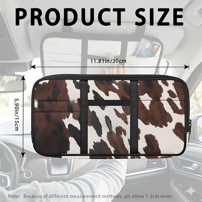 Brown Cow Print Car Sun Visor Organizer with Card Holder Sun Visor Organizer Easy to Store and Install Universal Size Fit for Most Cars SUV