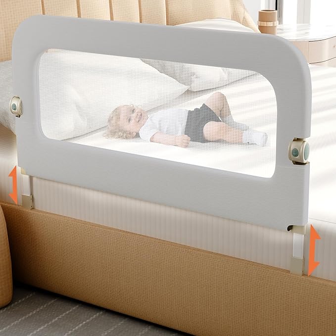 omzer Bed Guard Rail for Toddlers - 47inch Foldable & Adjustable Height Baby Bed Safety Side Rails - Large Toddler Crib Raili