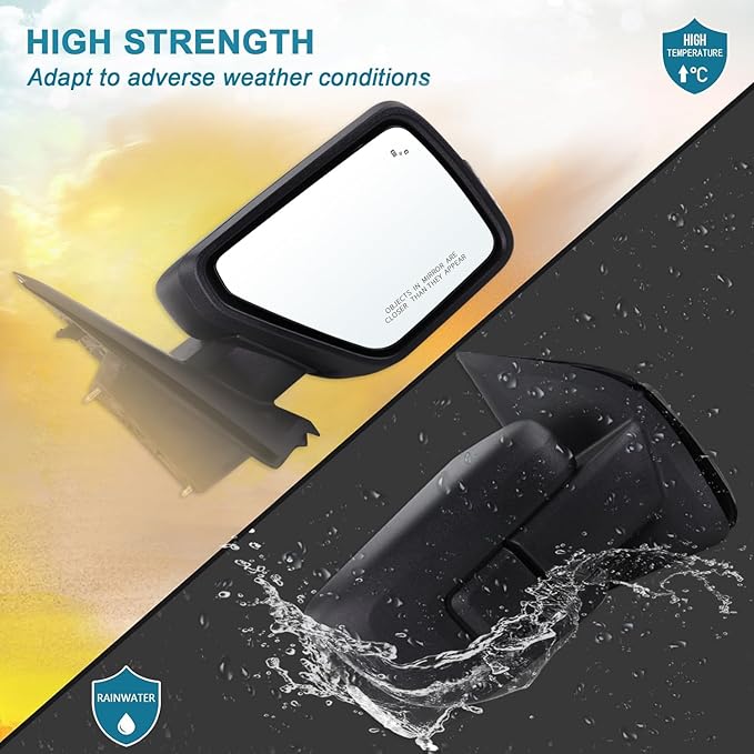 Right Passenger Side Mirror Fits 2021-2026 Ford F150 With Manual Folding Power Glass Heated Blind Spot Turn Signal Puddle Light Temperature Sensors Matte Black Replace#ML3Z17682SA(13Pins)