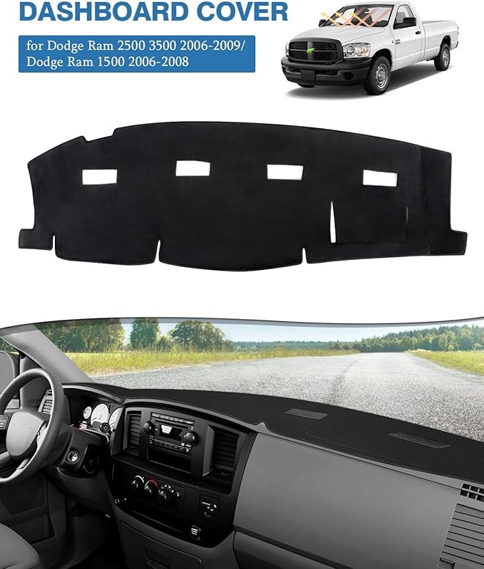 FIILINES Dash Cover for 2006-2009 Dodge Ram 2500 3500/2006-2008 Dodge Ram 1500, Dashboard Mat Cover Sunshade Nonslip Mesh Pro