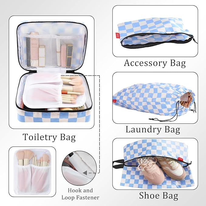 U+U 10 Set Compression Packing Cubes - Ultralight Travel Organizers with Laundry Bag and Cosmetic Bag, Space-Saving Suitcase 