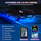 4 Pcs RGB Underglow LED Lights for Cars Truck SUV Golf Cart UTV ATV, 12V Waterproof Multicolor Underbody Neon Accent Strip Lights Kit with APP/RF Remote Control, Music Sync, Brake Lights